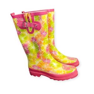 Western Chief Pink and Yellow Women's Rain Boots